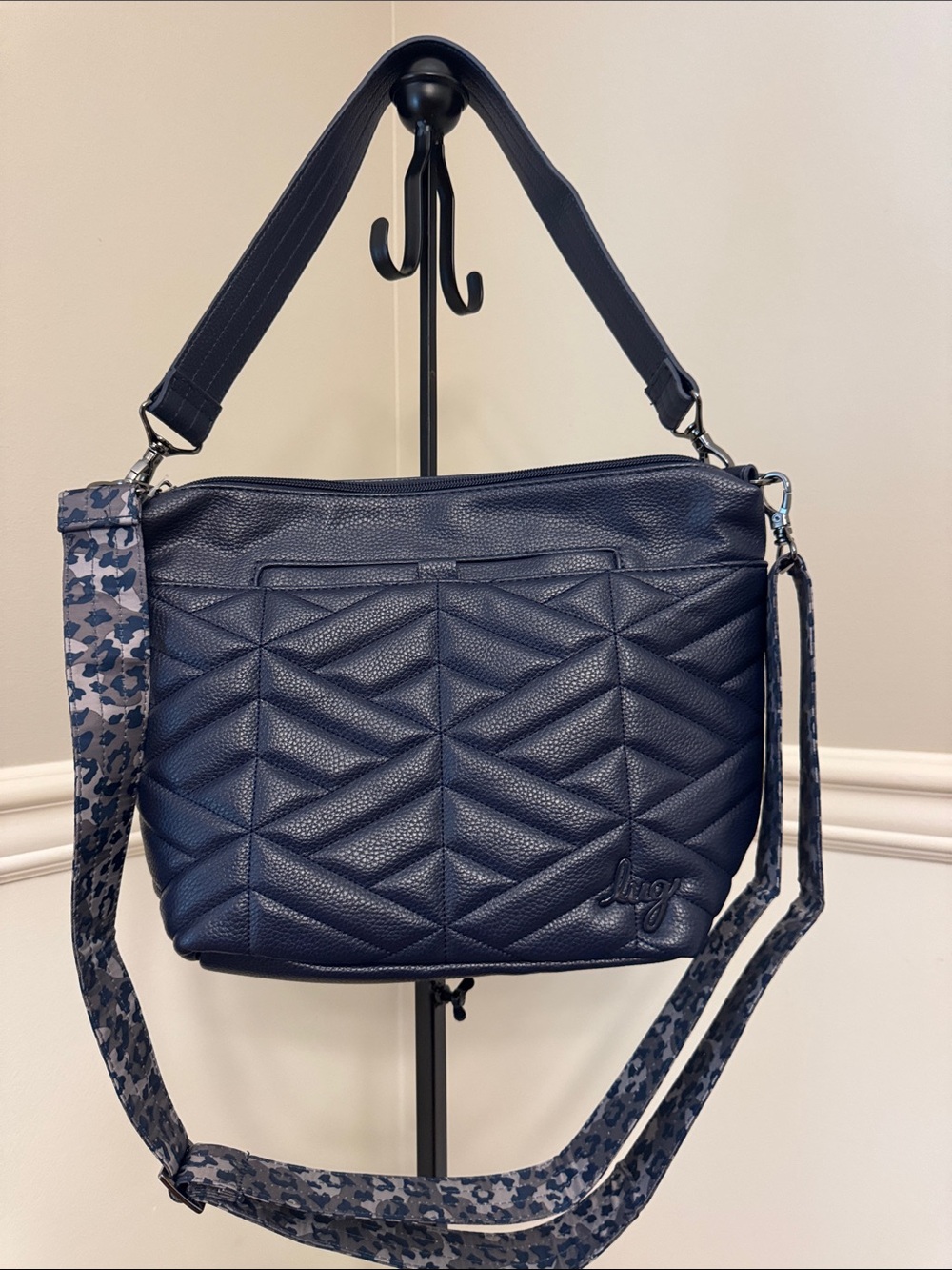 lug classic VL Navy Flare Shoulder/ Crossbody Bag with Patterned Strap